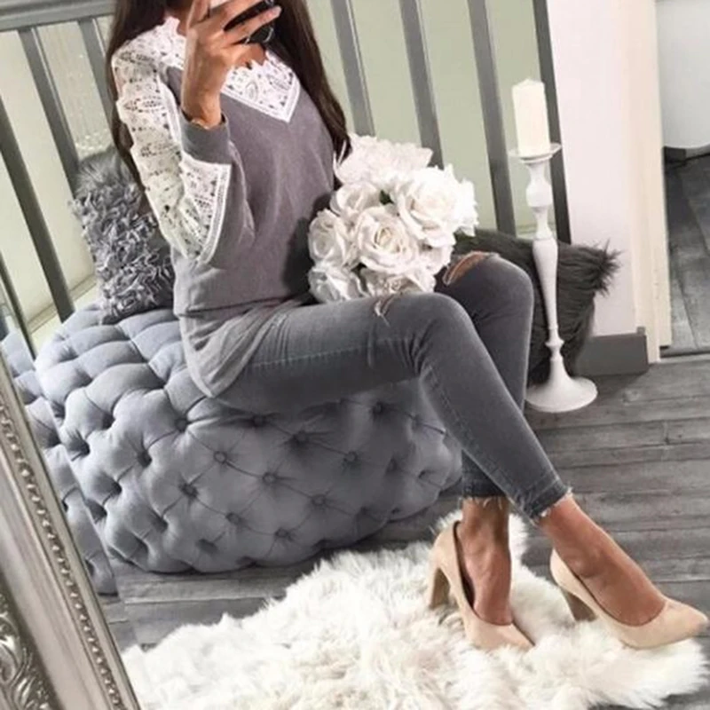 2019 new sexy lace V-neck long-sleeved patchwork casual shirt women's shirt 4 colors
2019 new sexy lace V-neck long-sleeved patchwork casual shirt women's shirt 4 colors