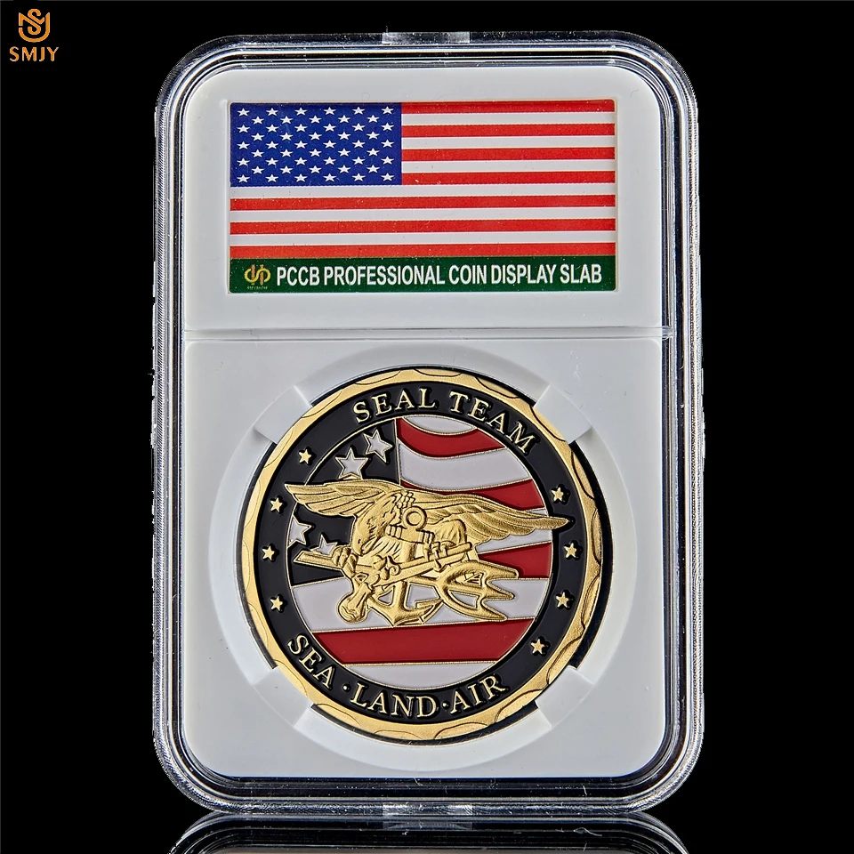 USA Department Navy Seal Team Of Sea Land Air Gold Plated Military Token Challenge Souvenir Coins Collectible Gift W/PCCB Holder
USA Department Navy Seal Team Of Sea Land Air Gold Plated Military Token Challenge Souvenir Coins Collectible Gift W/PCCB Holder