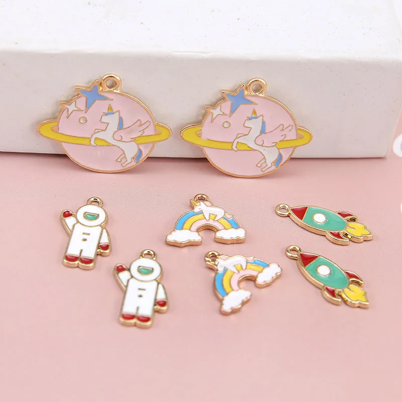 10pcs Fashion DIY Enamel Astronaut Space Planet Rocket Rainbow Charms For Bracelet Alloy Pendants Dangle Jewelry Making FX002
10pcs Fashion DIY Enamel Astronaut Space Planet Rocket Rainbow Charms For Bracelet Alloy Pendants Dangle Jewelry Making FX002