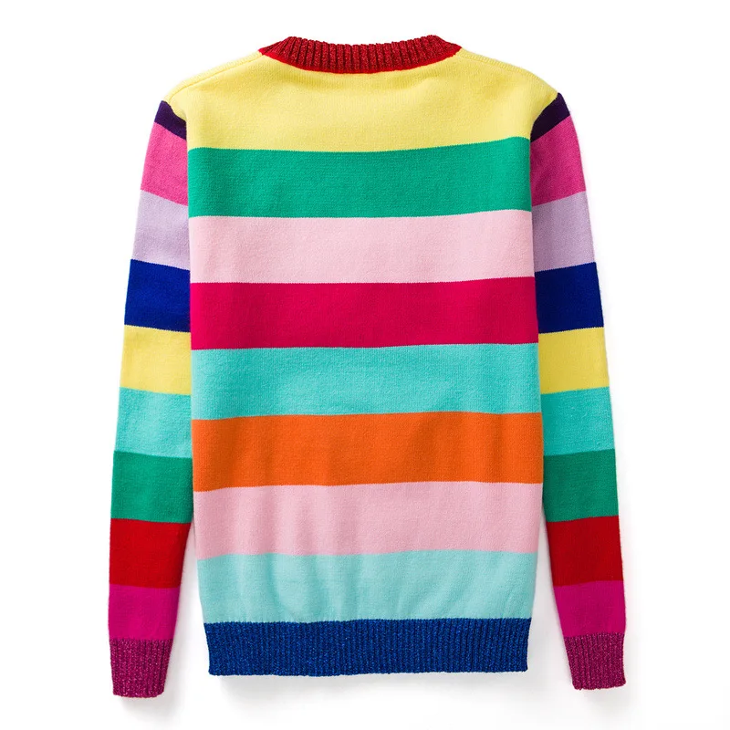 Женский вязаный свитер в радужную полоску пуловер оверсайз из кроличьего меха с
