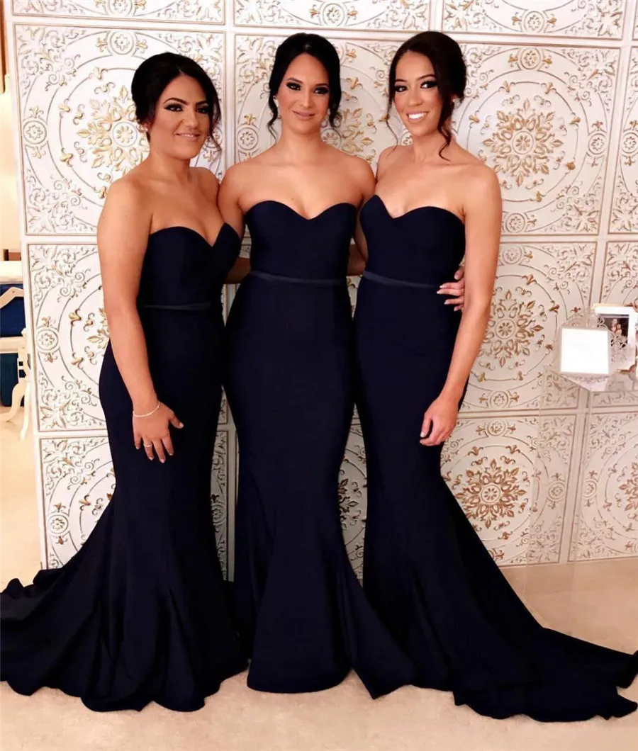 Elegant Navy Blue Mermaid Bridesmaid Dresses 2019 Sweetheart Sleeveless Sweep Train Long Bridesmaid Gowns Custom Made
Elegant Navy Blue Mermaid Bridesmaid Dresses 2019 Sweetheart Sleeveless Sweep Train Long Bridesmaid Gowns Custom Made