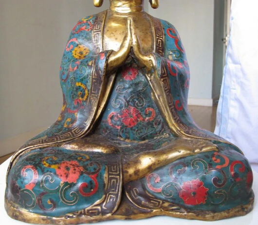 xd 001716 Tibet Buddhism Temple Bronze Gilt cloisonne Tathagata Sakyamuni Buddha Statue