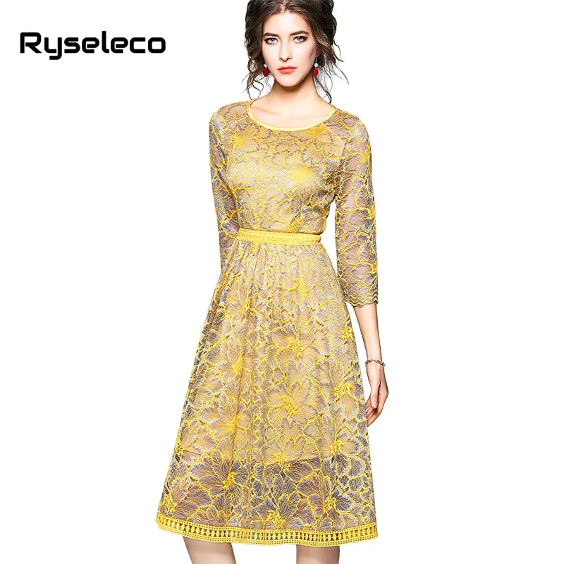 Ryseleco New High Quality Crochet Lace Patchwork Women Dress Fashion 3/4 Sleeve Mid-Calf Autumn Elegant Casual Party OL Dress
Ryseleco New High Quality Crochet Lace Patchwork Women Dress Fashion 3/4 Sleeve Mid-Calf Autumn Elegant Casual Party OL Dress