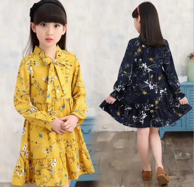 Girls Floral Printed Princess Party Dress Children Bow Collar Ruffles Long Sleeve Chiffon Dress Students Casual Dress
Girls Floral Printed Princess Party Dress Children Bow Collar Ruffles Long Sleeve Chiffon Dress Students Casual Dress