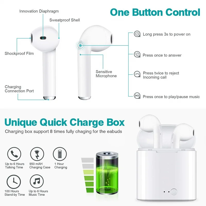 i7s TWS 5.0 Wireless Bluetooth Headphone for Allview Viva Q7 Life Tablet Earphone Music Earbud Charging Box | Электроника