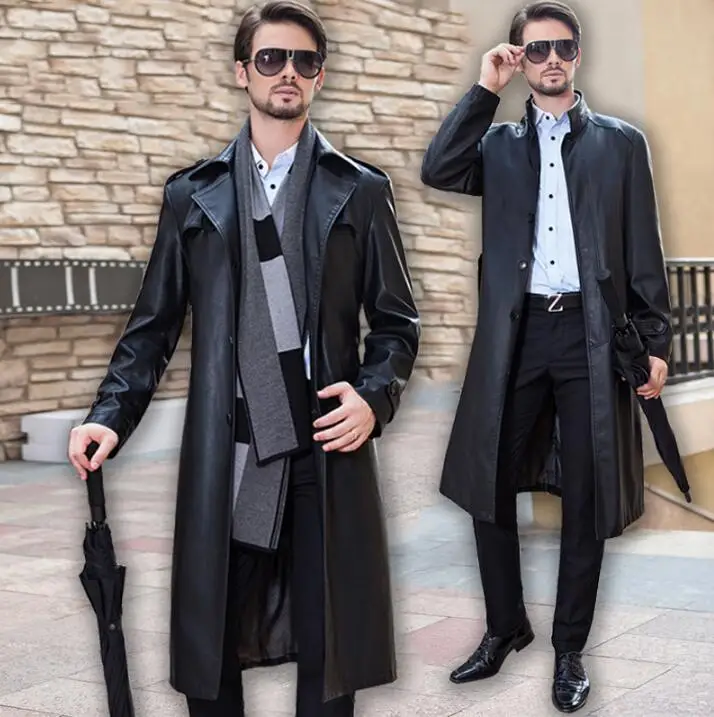 Autumn stand collar single-breasted leather coats men slim long coat mens leather trench coats black autumn fashion M- 4XL
Autumn stand collar single-breasted leather coats men slim long coat mens leather trench coats black autumn fashion M- 4XL