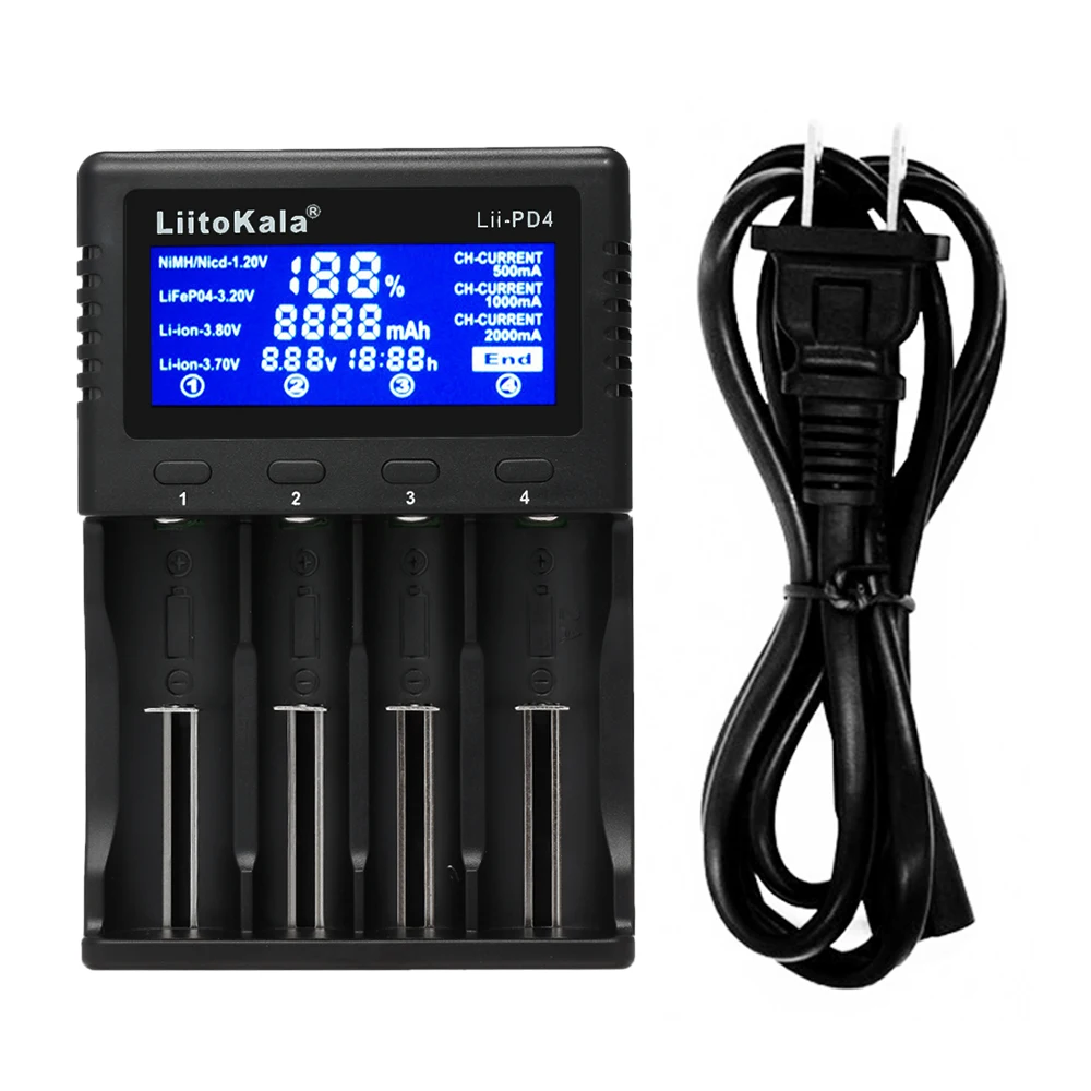 LiitoKala Lii PD4 интеллектуальное зарядное устройство с 4 слотами для аккумуляторов ЖК