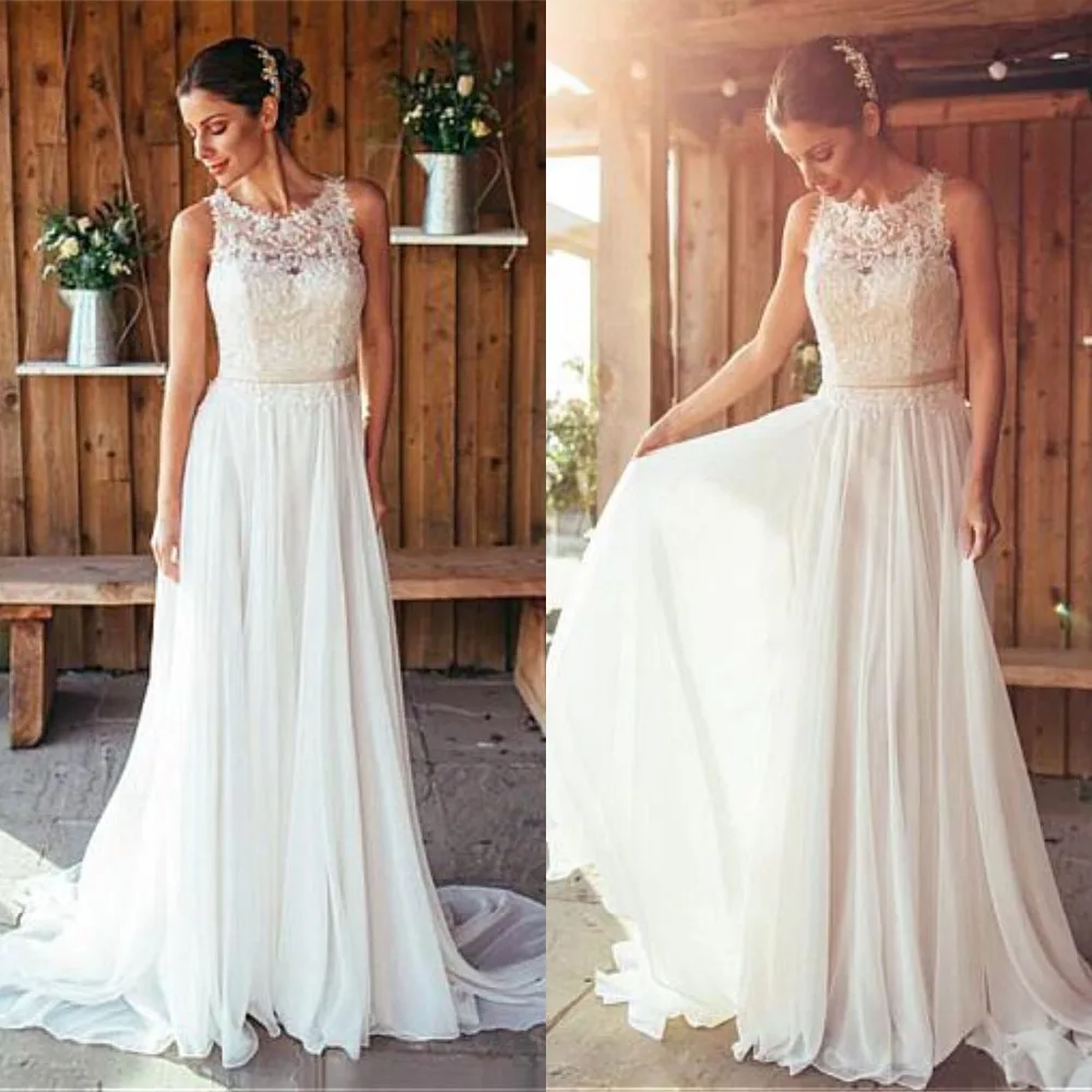 Attractive Chiffon Jewel Neckline A-line Wedding Dresses With Beaded Lace Appliques Bridal Gowns Sheer Back Vestidos de novia
Attractive Chiffon Jewel Neckline A-line Wedding Dresses With Beaded Lace Appliques Bridal Gowns Sheer Back Vestidos de novia