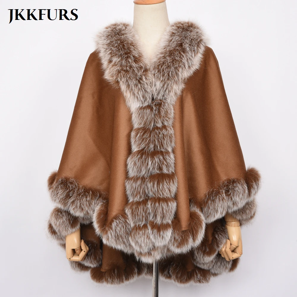 New Women's Luxury Real Fur Poncho Genuine Fox Fur Collar Trim & Wool Cashmere Cape Fashion Style Winter Warm Fluffy Fur S7446
New Women's Luxury Real Fur Poncho Genuine Fox Fur Collar Trim & Wool Cashmere Cape Fashion Style Winter Warm Fluffy Fur S7446