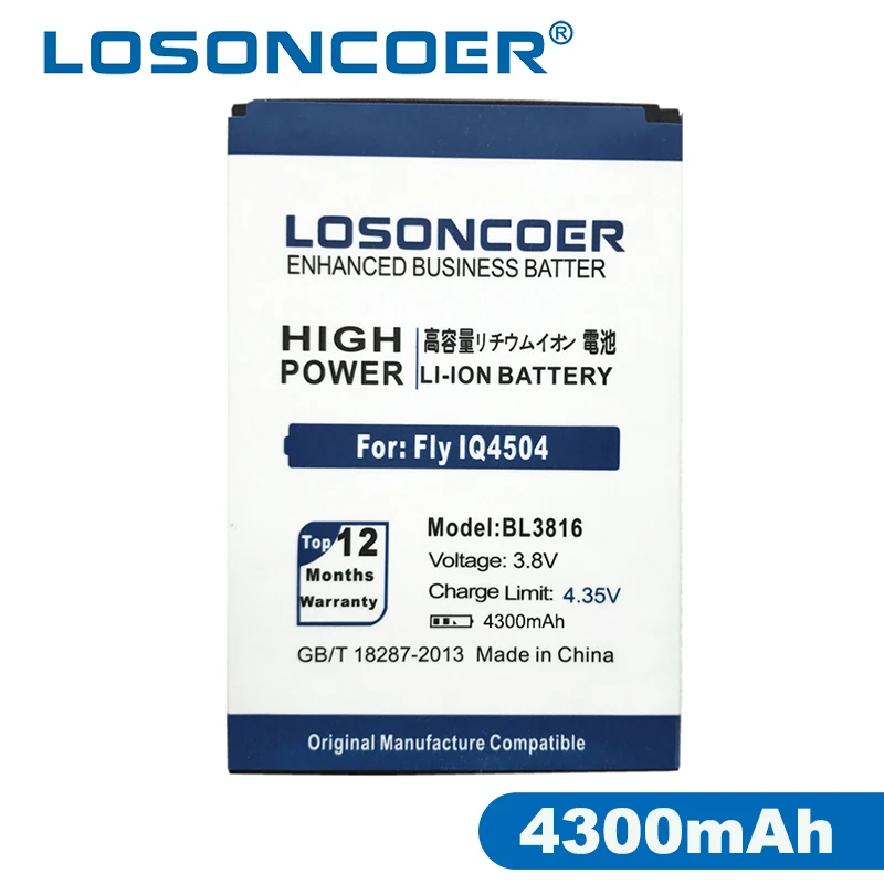 Аккумулятор LOSONCOER BL3816 4300 мАч для Fly IQ4504 BL 3816|battery for|battery for fly4000mah battery |