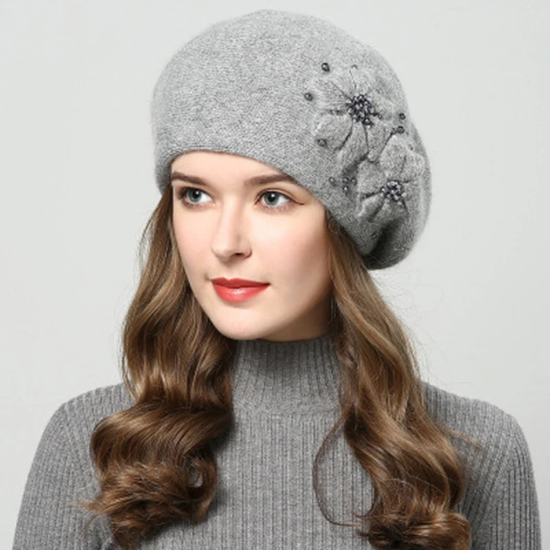 

Winter women x27s rabbit fur pompom hats wool knitted Crochet Berets warm lined beanie hat fashion bobble ski cap beanies caps
