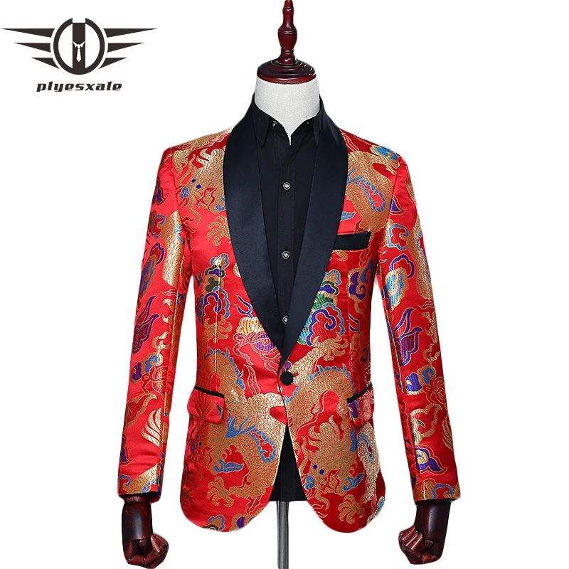 Plyesxale Red Jacquard Blazer Men Chinese Style Dragon Pattern Blazer Masculino Groom Wedding Suit Jacket Prom Blazers Q289
Plyesxale Red Jacquard Blazer Men Chinese Style Dragon Pattern Blazer Masculino Groom Wedding Suit Jacket Prom Blazers Q289