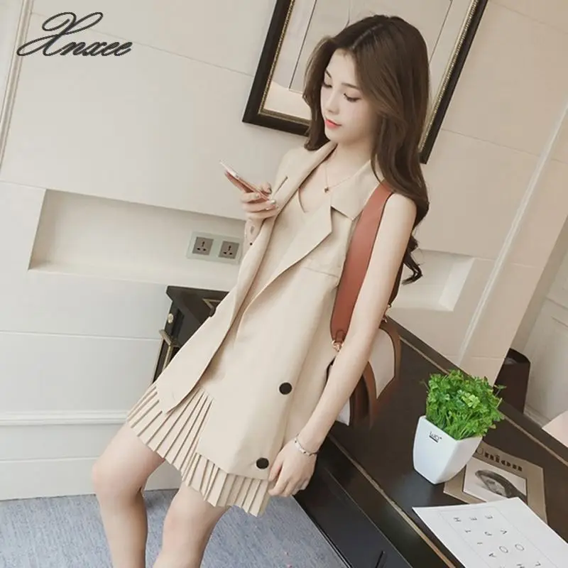 Summer 2 Piece Sets Women Long Vest Jacket + Pleated Dress New Fashion Women's Suit
Summer 2 Piece Sets Women Long Vest Jacket + Pleated Dress New Fashion Women's Suit