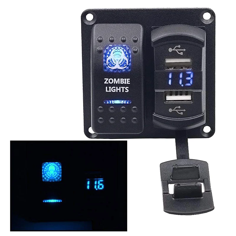 Waterproof Car Marine Boat 12V 24V On Off 2 Gang Rocker Switch Panel Blue LED Dual USB Volmeter Charger Zombie Lamp Switch
Waterproof Car Marine Boat 12V 24V On Off 2 Gang Rocker Switch Panel Blue LED Dual USB Volmeter Charger Zombie Lamp Switch