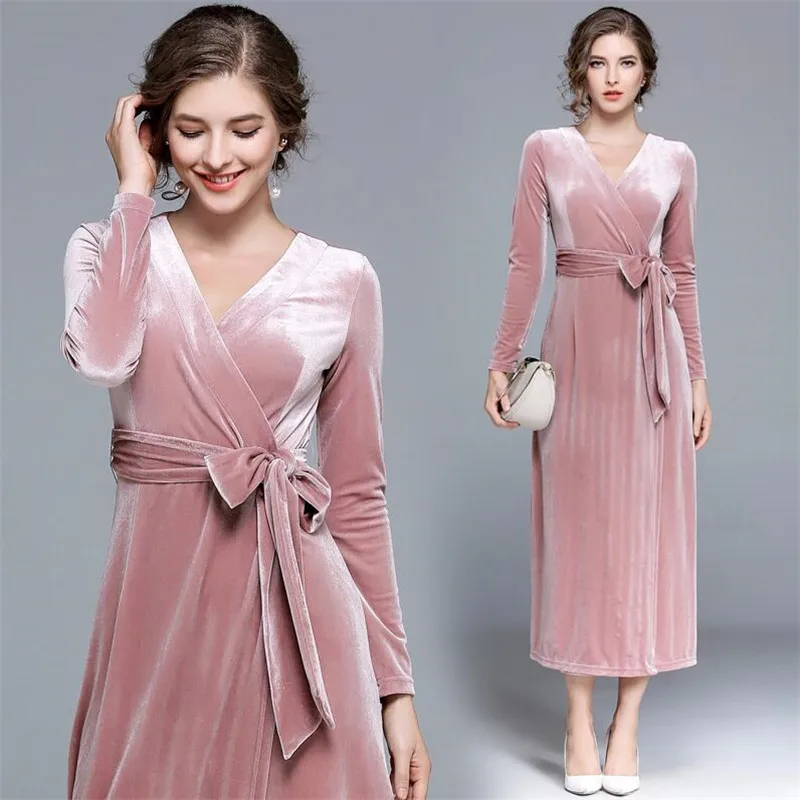 New 2022 Spring Winter Evening Party Dresses Pink Velvet Dress Women Sexy Velour Long Dresses With Sashes Vestidos
New 2022 Spring Winter Evening Party Dresses Pink Velvet Dress Women Sexy Velour Long Dresses With Sashes Vestidos