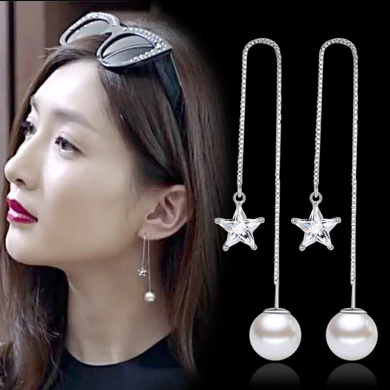 100% 925 sterling silver fashion little star crystal pearl ladies`long stud earrings jewelry wedding gift wholesale
100% 925 sterling silver fashion little star crystal pearl ladies`long stud earrings jewelry wedding gift wholesale