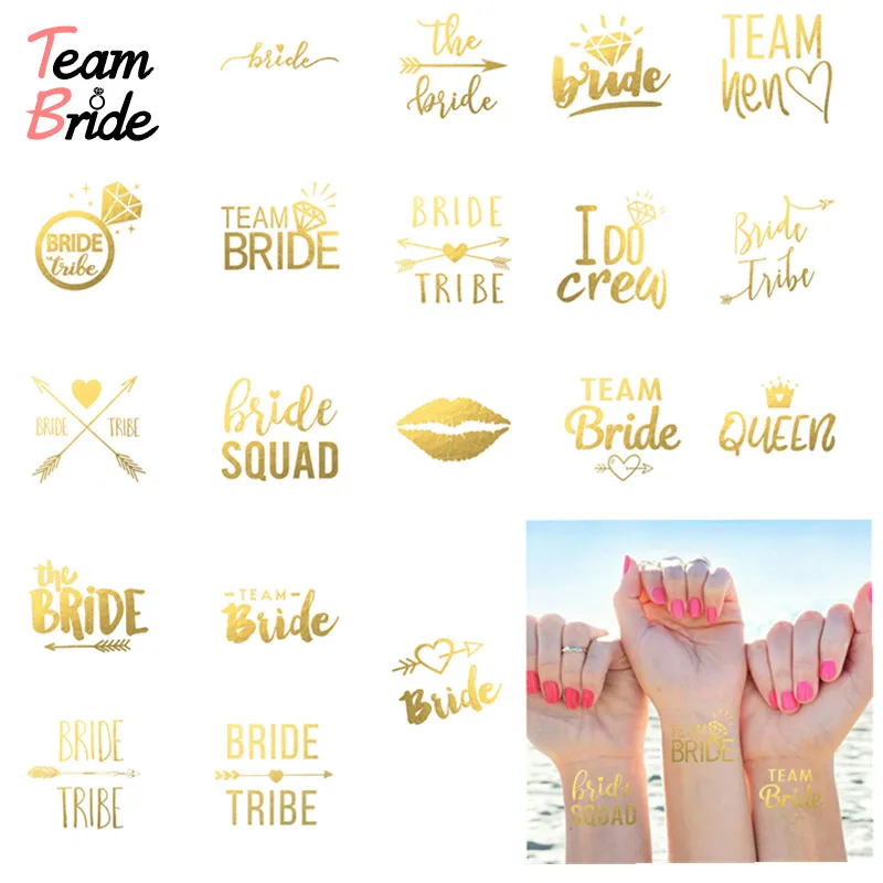 Team Bride 10Pcs Bride To Be Tattoo Sticker Gold Temporary DIY Hen Bachelorette Wedding Party Decoration wedding supplies
Team Bride 10Pcs Bride To Be Tattoo Sticker Gold Temporary DIY Hen Bachelorette Wedding Party Decoration wedding supplies
