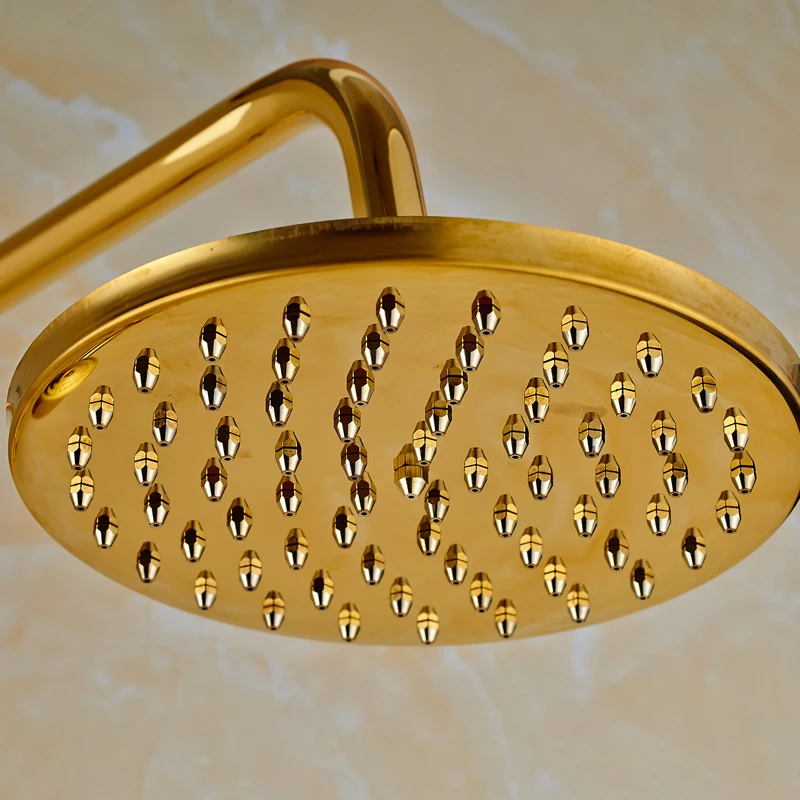 

Luxury Golden Bathroom Shower Mixer Taps Wall 8" Rainfall Bath Shower Faucet Set W/ Handshower Tub Spout