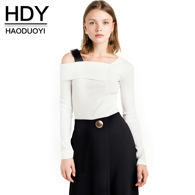 HDY Haoduoyi пикантные уличные с длинным рукавом Пуловеры белый открытыми плечами