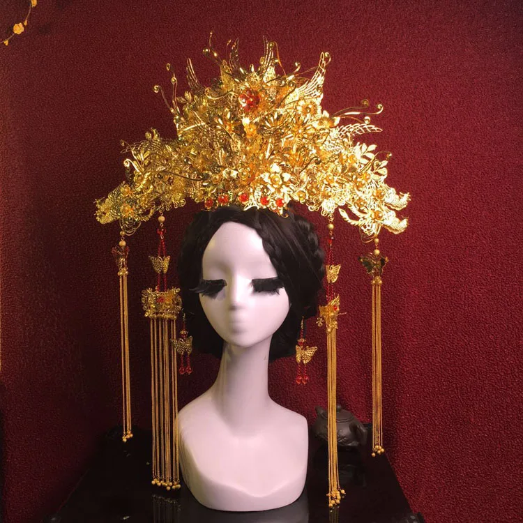 HIMSTORY Gorgeous Chinese Traditional Phoenix Coronet Long Tassel Gold Butterfly Hairwear Headdress Wedding Hair Accessory
HIMSTORY Gorgeous Chinese Traditional Phoenix Coronet Long Tassel Gold Butterfly Hairwear Headdress Wedding Hair Accessory