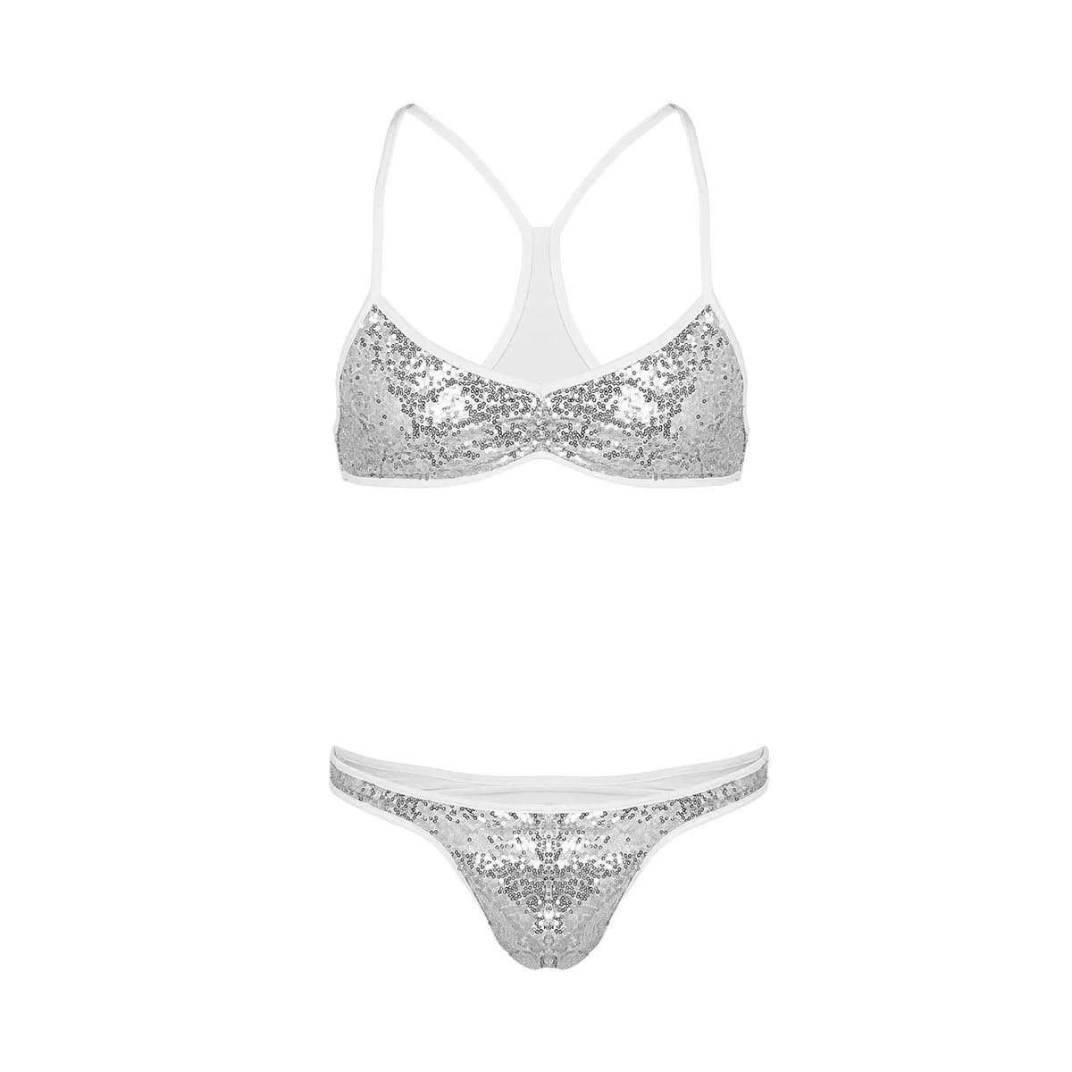 iEFiEL 2Pcs Mens Male Shiny Sequins Biikini Swimsuit Sissy Lingerie Set Spaghetti Strap Cross Back Bra Top with Briefs Underwear
iEFiEL 2Pcs Mens Male Shiny Sequins Biikini Swimsuit Sissy Lingerie Set Spaghetti Strap Cross Back Bra Top with Briefs Underwear