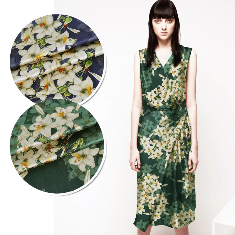 108CM Wide 19MM Beige Floral Jacquard Stretch Green Blue Silk Satin Fabric Good for Summer Dress Skirt Shirt Pants JH152
108CM Wide 19MM Beige Floral Jacquard Stretch Green Blue Silk Satin Fabric Good for Summer Dress Skirt Shirt Pants JH152