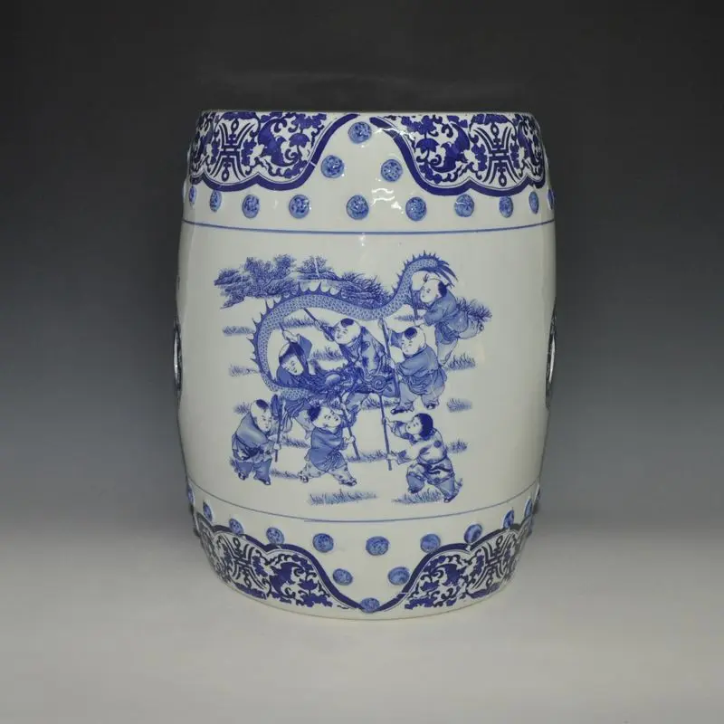 Delicate Blue And White Porcelain 16'' Tall Chinese Children Design Ceramic Outdoor Stool
Delicate Blue And White Porcelain 16'' Tall Chinese Children Design Ceramic Outdoor Stool