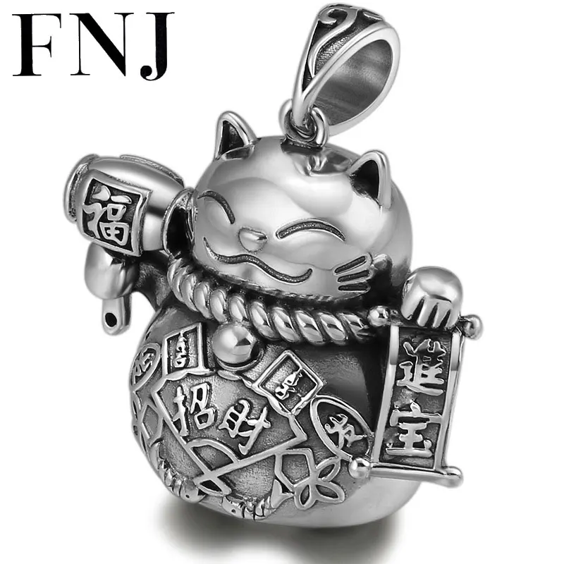 

FNJ 925 Silver Pendant Punk Lucky Animal Cat Hang Original Pure S925 Thai Silver Pendants for Women Jewelry Making