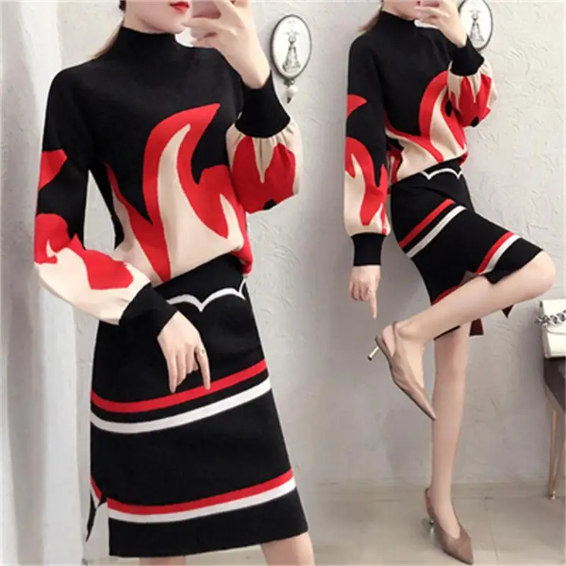 Fashion sweater suit skirt autumn women's New high-end casual loose knit sweater + skirt net red two-piece suit women
Fashion sweater suit skirt autumn women's New high-end casual loose knit sweater + skirt net red two-piece suit women