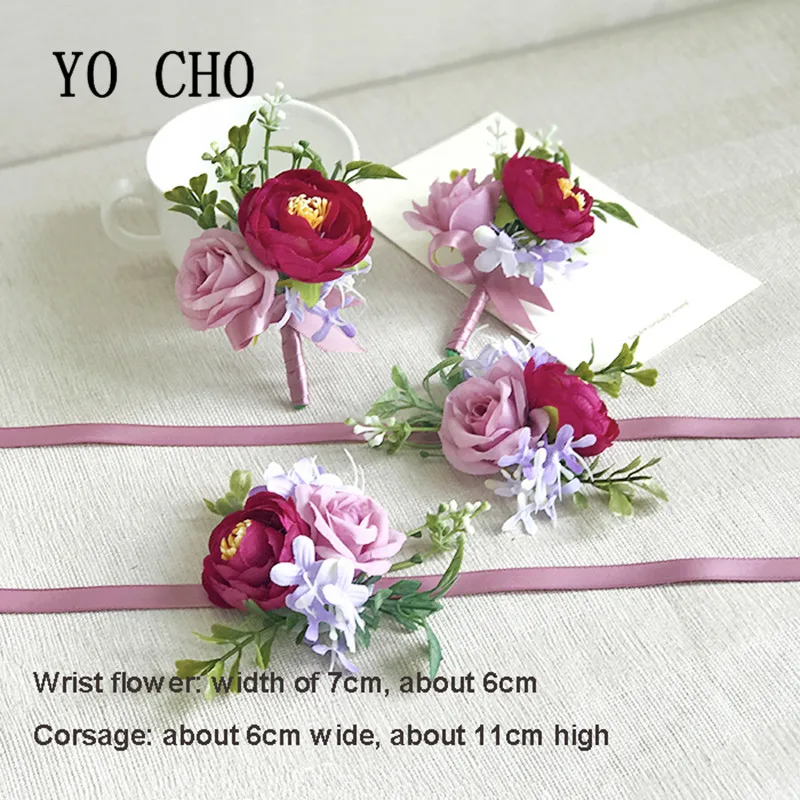 

YO CHO 2018 New Tea Rose Bride Groom Bridesmaids Corsage Brooch Hand Wrist Flower Wedding Photography Props Prom Party Decor