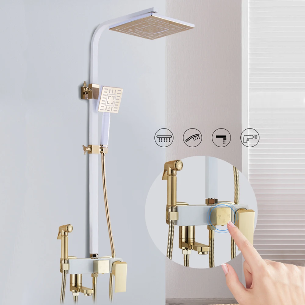 

Bath & Shower Faucets Gold & White Finish Shower head faucet Bathtub Faucet Set Wall Mounted Bathroom Rainfall Shower Faucet Set