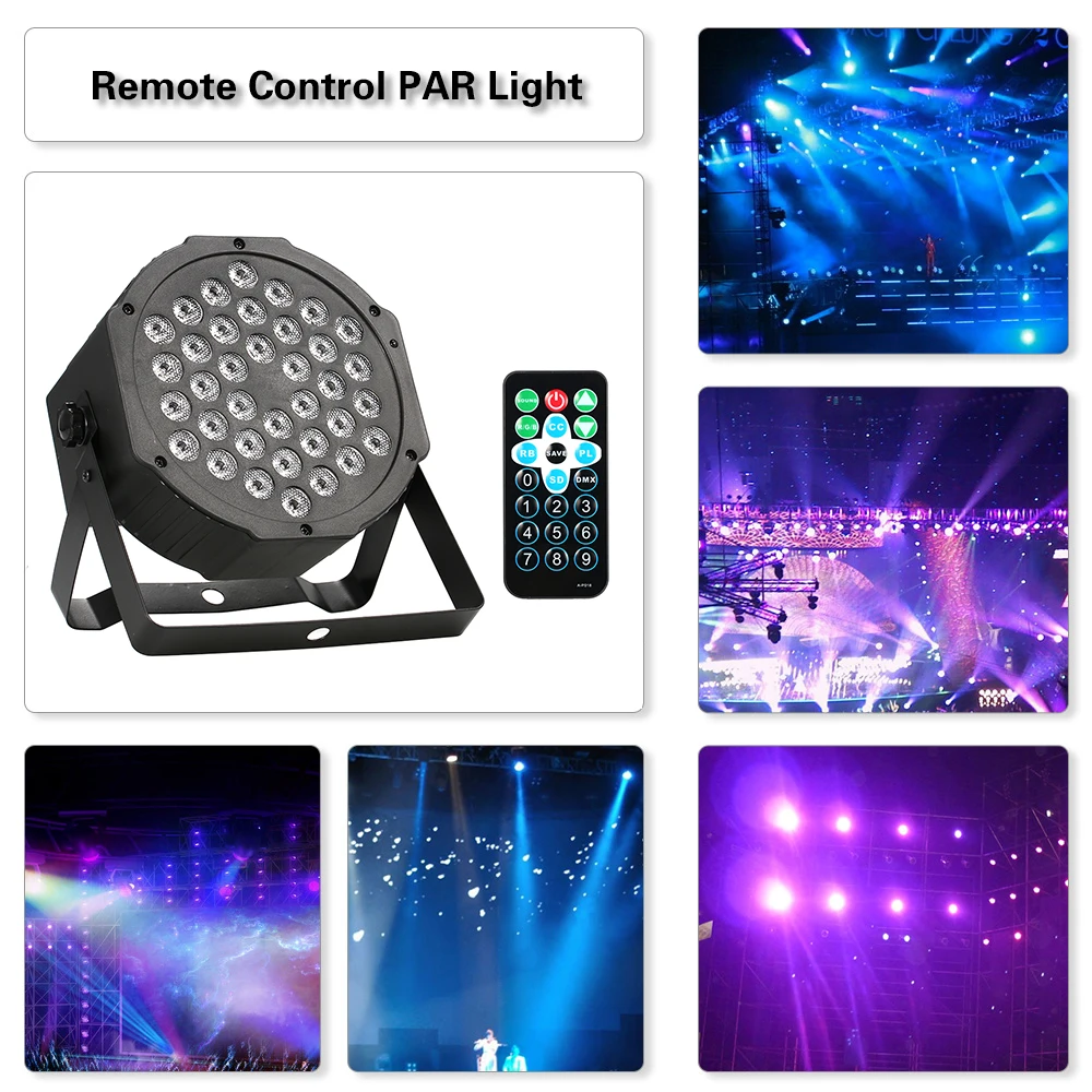 Remote Control for Party DJ Bar 36LED 36W 7Channel Mini High Bright PAR Light RGB Wash Effect Stage Lamp DMX512 Sound Activation
Remote Control for Party DJ Bar 36LED 36W 7Channel Mini High Bright PAR Light RGB Wash Effect Stage Lamp DMX512 Sound Activation