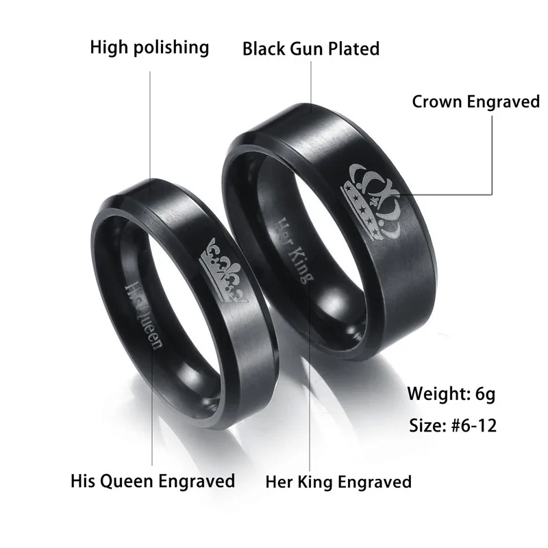 Набор колец с цепочкой для мужчин и женщин His Queen Her King ожерелье кристаллами