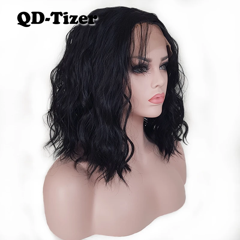 QD Tizer черный/коричневый цвет свободная волна синтетические кружевные передние