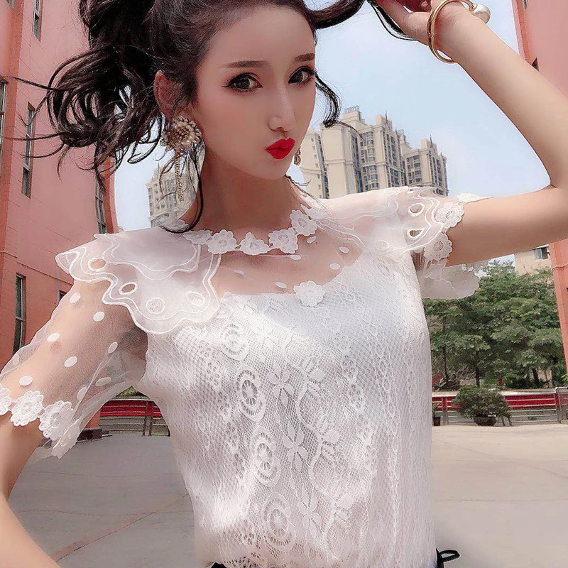 lace mesh Women's Clothing perspective Blouses hollow out sweet style tops fashion o-neck woman shirts summer fashion new
lace mesh Women's Clothing perspective Blouses hollow out sweet style tops fashion o-neck woman shirts summer fashion new