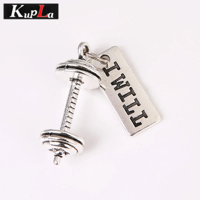 Vintage Silver Metal Dumbbell Letter Tag Charms for Jewelry Making Diy Sports Pendant 10pcs C5867 | Украшения и аксессуары