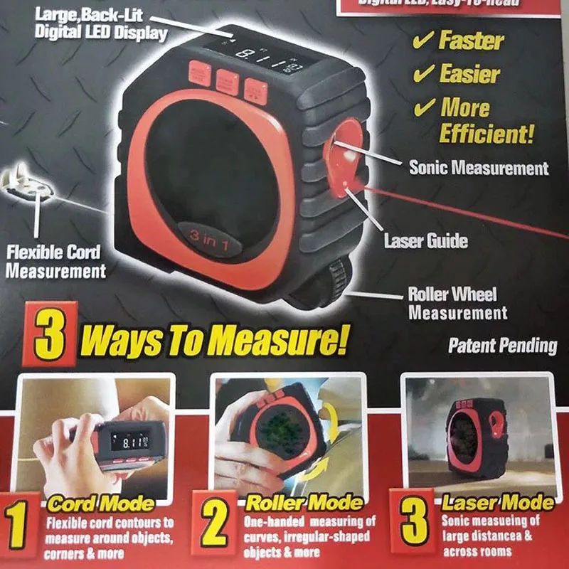 3 in 1 Measuring Tape With Roll Cord Mode High Accuracy Laser Digital Tape High Impact Professional Measuring Tool
3 in 1 Measuring Tape With Roll Cord Mode High Accuracy Laser Digital Tape High Impact Professional Measuring Tool