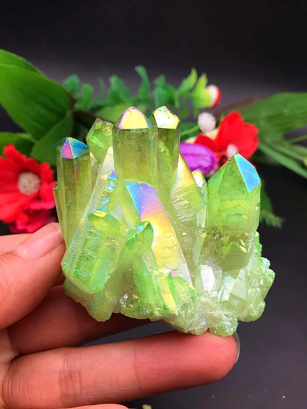 Green halo angel quartz crystal ti bi si cluster rainbow natural stone and mineral | Дом и сад