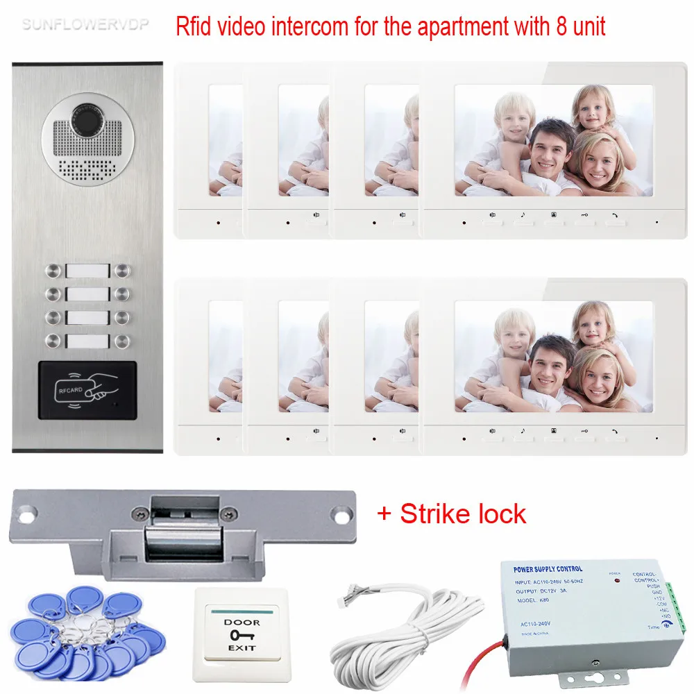 Rfid Access Control 7 inch Video Door Phone Door Video System With Electronic Door Lock For 8 Apartments Night Vision Full Kit
Rfid Access Control 7 inch Video Door Phone Door Video System With Electronic Door Lock For 8 Apartments Night Vision Full Kit