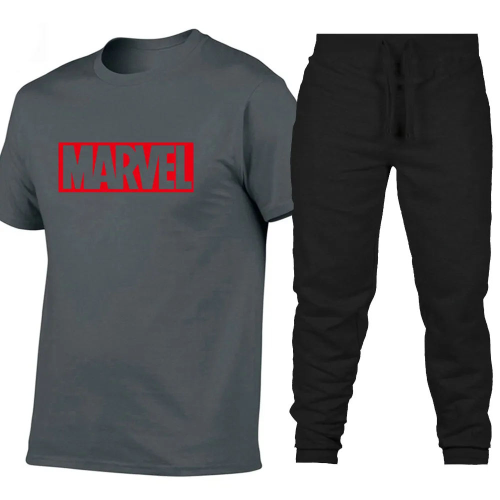 2019 новые комплекты MARVEL с принтом Мужские футболки + штаны из двух предметов