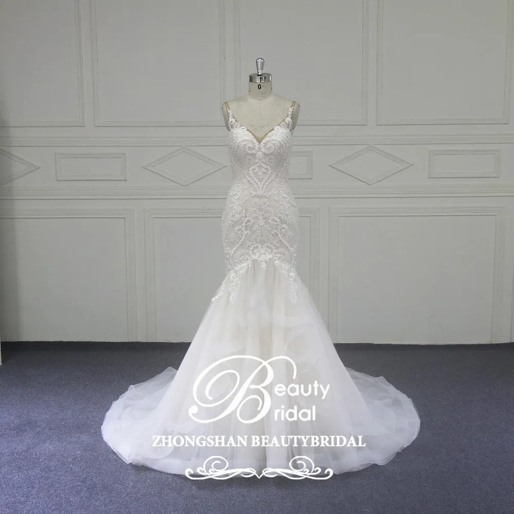 Женское свадебное платье с юбкой годе винтажное кружевной аппликацией бусинами