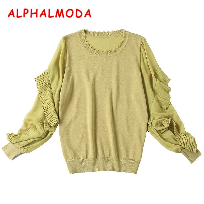 Женский вязаный шифоновый свитер ALPHALMODA, с длинными рукавами в стиле пэчворк, тонкие плиссированные пуловеры на весну 2018
Женский вязаный шифоновый свитер ALPHALMODA, с длинными рукавами в стиле пэчворк, тонкие плиссированные пуловеры на весну 2018