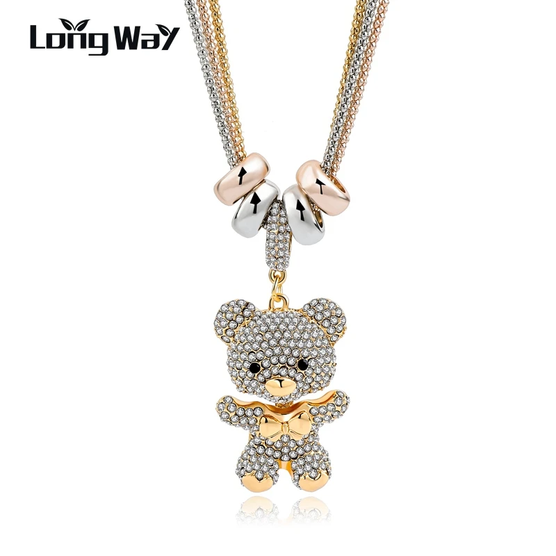 Женское длинное ожерелье с кристаллами LongWay мишка для женщин новый дизайн 2019