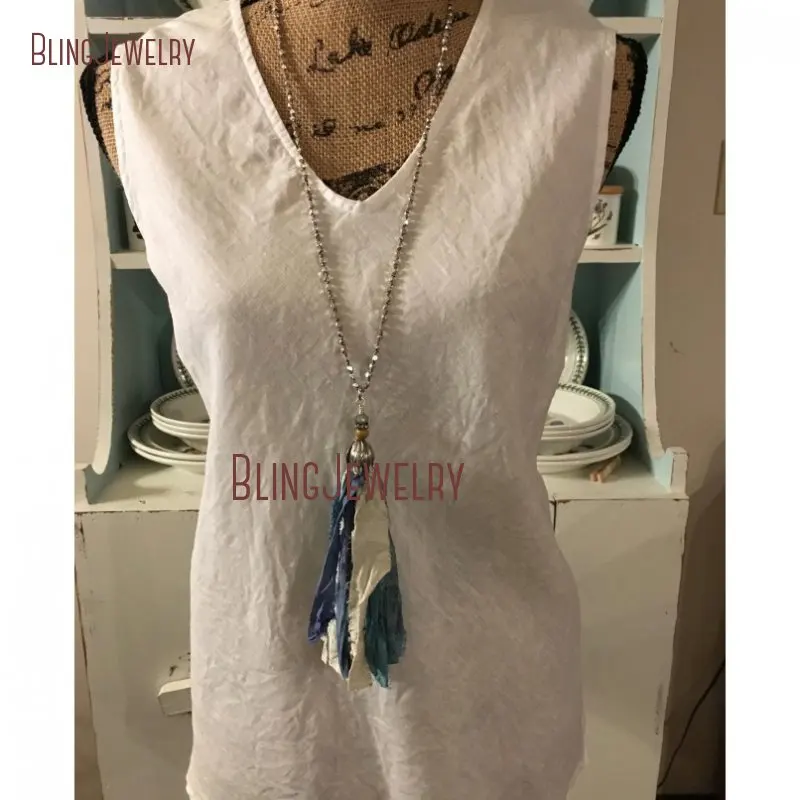 Bohemian Sari Silk Tassel with Silver Ethiopian White Metal Beads Hand knotted Necklace Accessory Beads Necklace NM23955
Bohemian Sari Silk Tassel with Silver Ethiopian White Metal Beads Hand knotted Necklace Accessory Beads Necklace NM23955