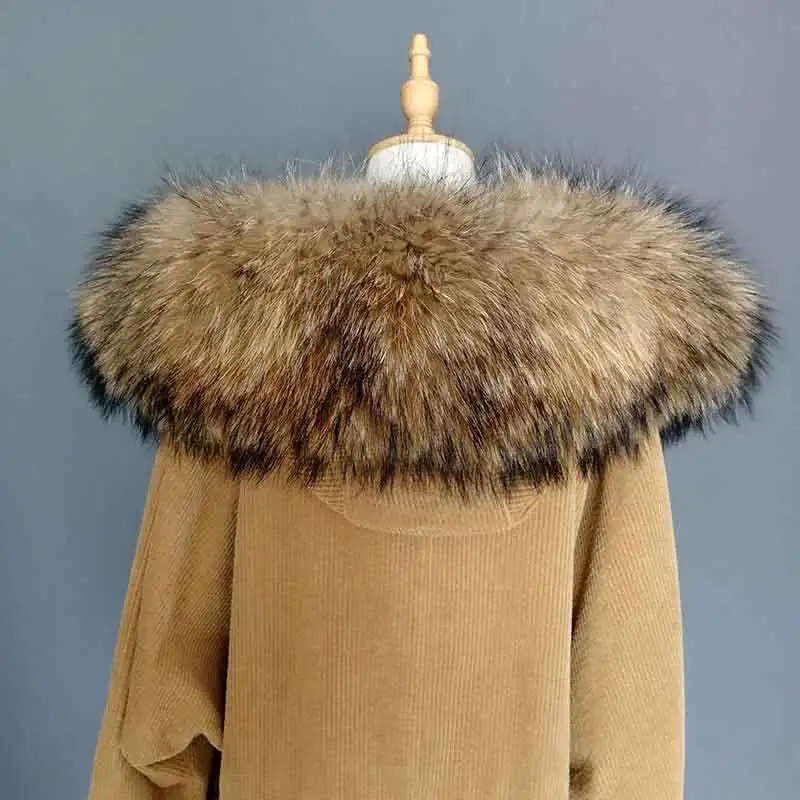 Фото JKP Новинка Зима 100% воротник из натурального меха енота и женский шарф модный