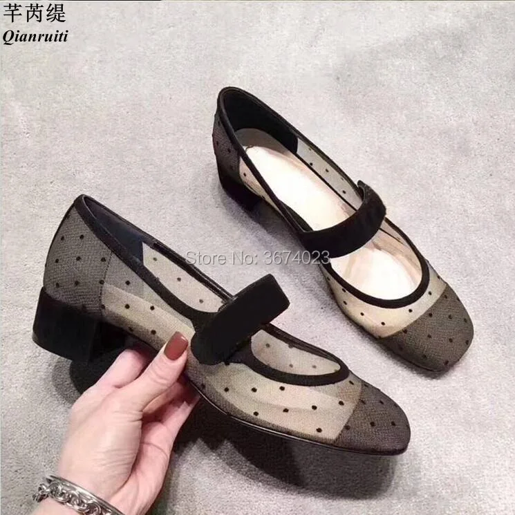 Qianruiti Sexy Lady Mesh Mary Jane Shoes Polk Dot Pumps Thick Low Heels Lace Breathable Shoes Square Toe Pumps Spring Summer
Qianruiti Sexy Lady Mesh Mary Jane Shoes Polk Dot Pumps Thick Low Heels Lace Breathable Shoes Square Toe Pumps Spring Summer