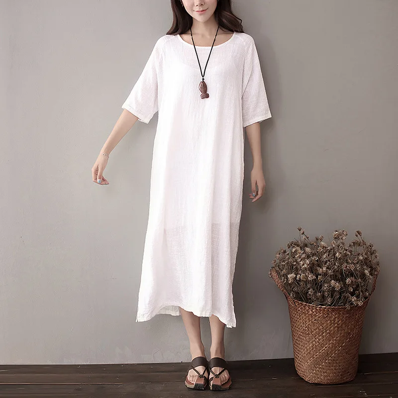 Original design women dress cotton linen robes loose style summer long dress round collar split dress purple white red
Original design women dress cotton linen robes loose style summer long dress round collar split dress purple white red