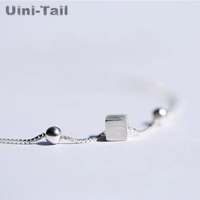 Uini-Tail Hot Selling 925 Sterling Silver Joker Simple Geometric Brushed Square Bracelet Box Chain Student Sweet Jewelry | Украшения и