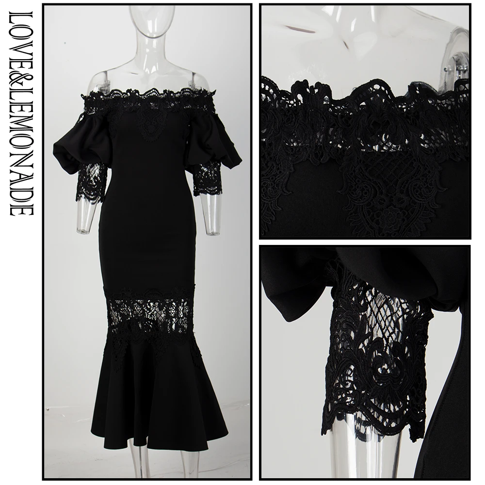 LOVE&LEMONADE Black Drop Shoulder Lace Panel Lantern Sleeve Party Dress LM81241-A
LOVE&LEMONADE Black Drop Shoulder Lace Panel Lantern Sleeve Party Dress LM81241-A