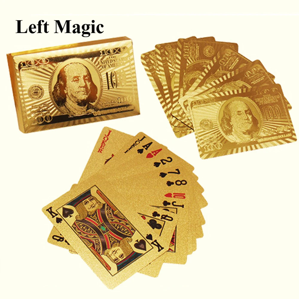 Golden Playing Card Deck Magic Trick 24K Gold Poker Plastic Playing Card Set Gold Foil $100 Franklin Logo Waterproof Cards
Golden Playing Card Deck Magic Trick 24K Gold Poker Plastic Playing Card Set Gold Foil $100 Franklin Logo Waterproof Cards